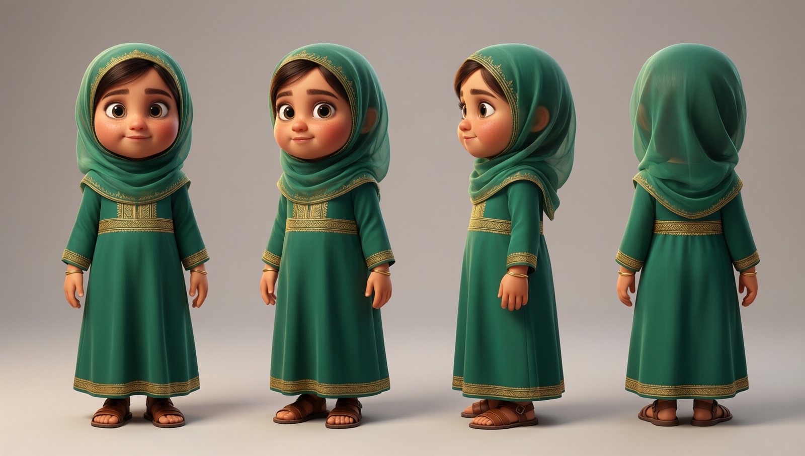 Noora, 7, turnaround sheet, Qwen-Image 2512 + Qwen-Image-Edit 2511, from text, take 2