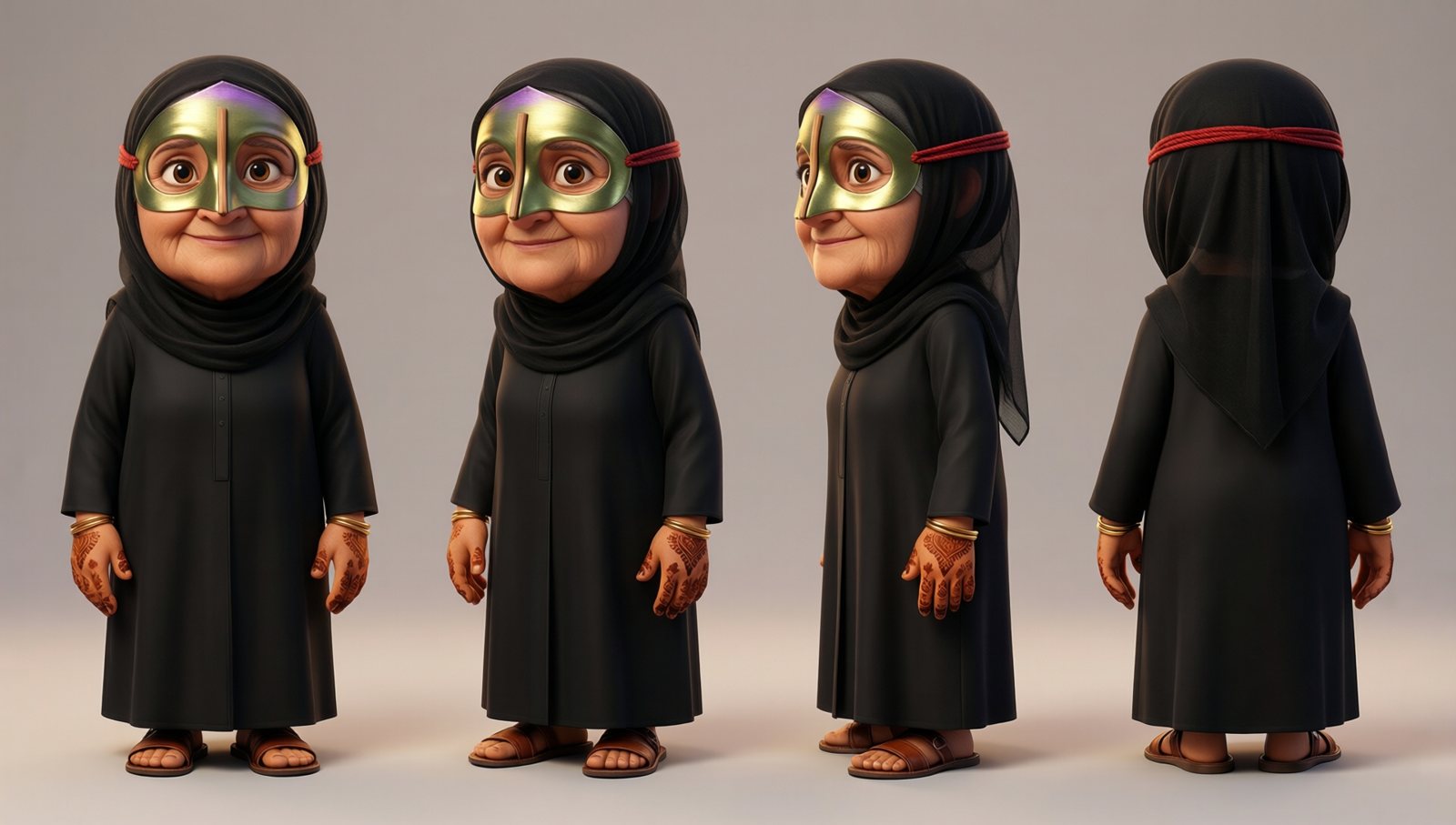 Yadda, the grandmother, turnaround sheet, Qwen-Image 2512 + Qwen-Image-Edit 2511, from text, take 2