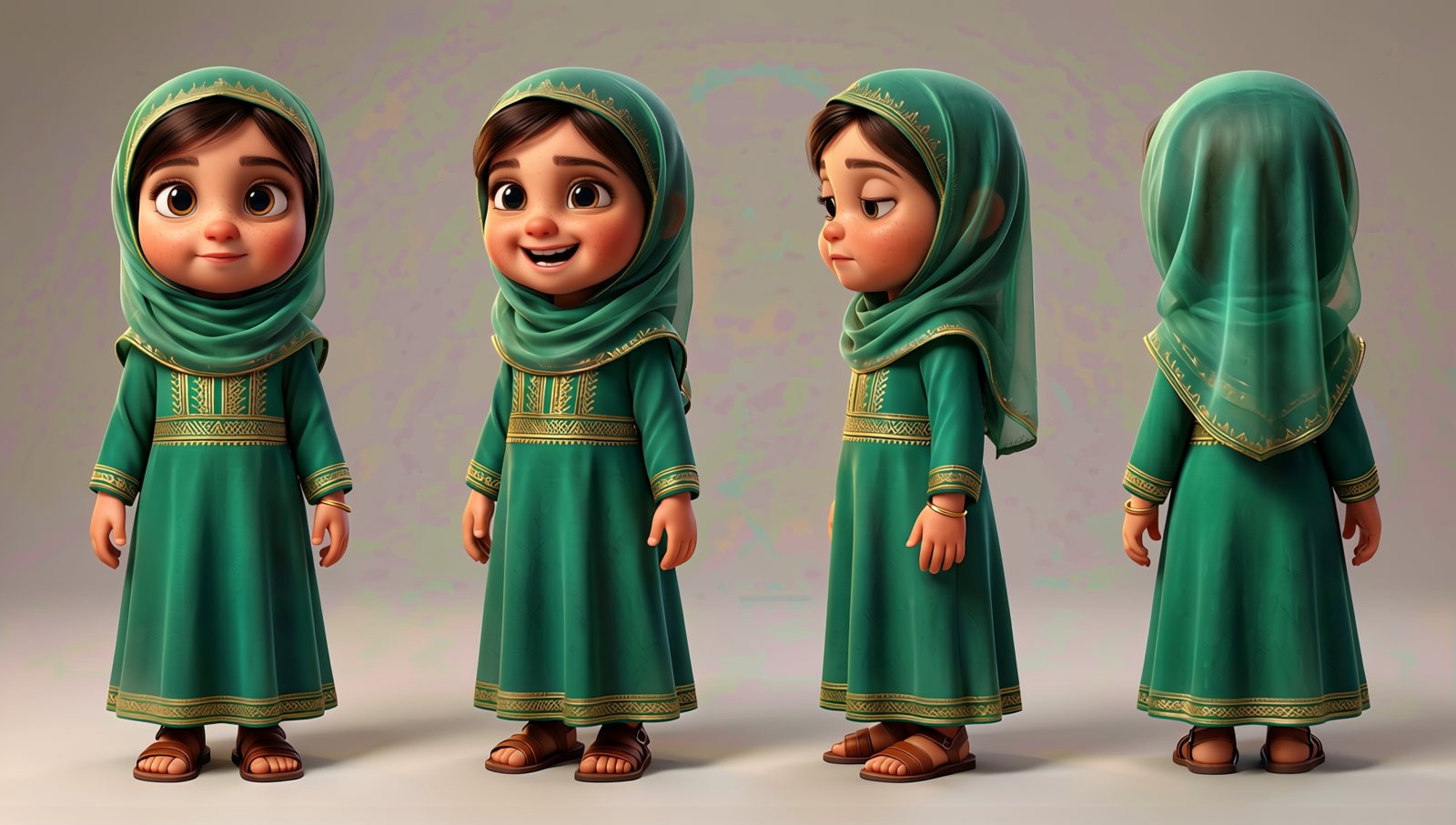 Noora, 7, expressions sheet, Qwen-Image 2512 + Qwen-Image-Edit 2511, from its own turnaround, take 1
