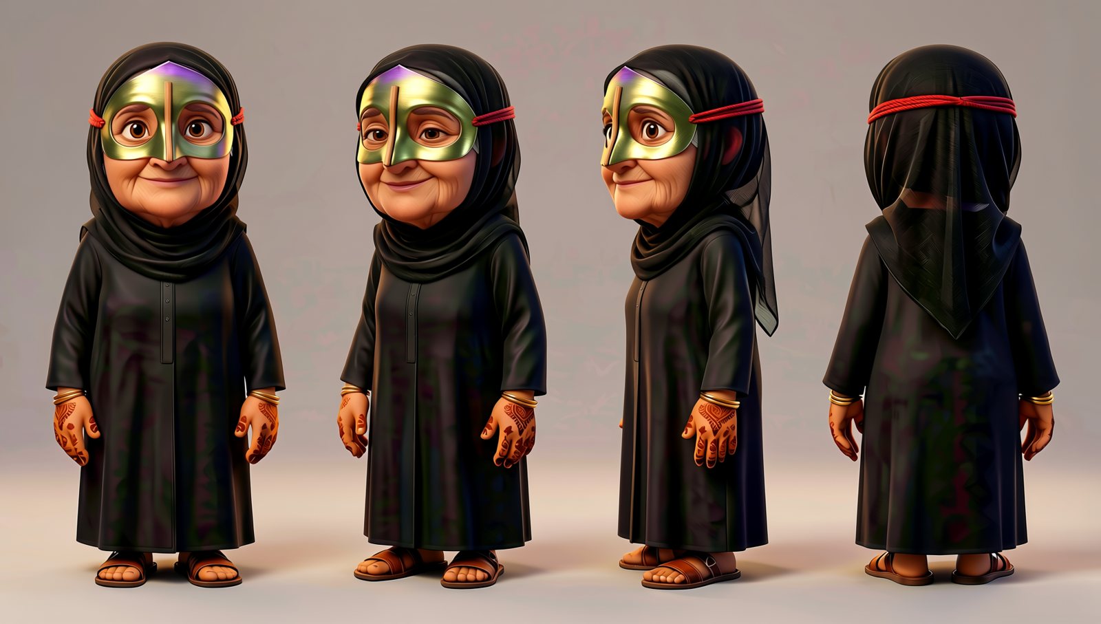 Yadda, the grandmother, expressions sheet, Qwen-Image 2512 + Qwen-Image-Edit 2511, from its own turnaround, take 2
