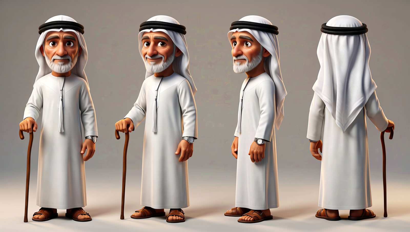 Yaddi, the grandfather, expressions sheet, Qwen-Image 2512 + Qwen-Image-Edit 2511, from its own turnaround, take 1