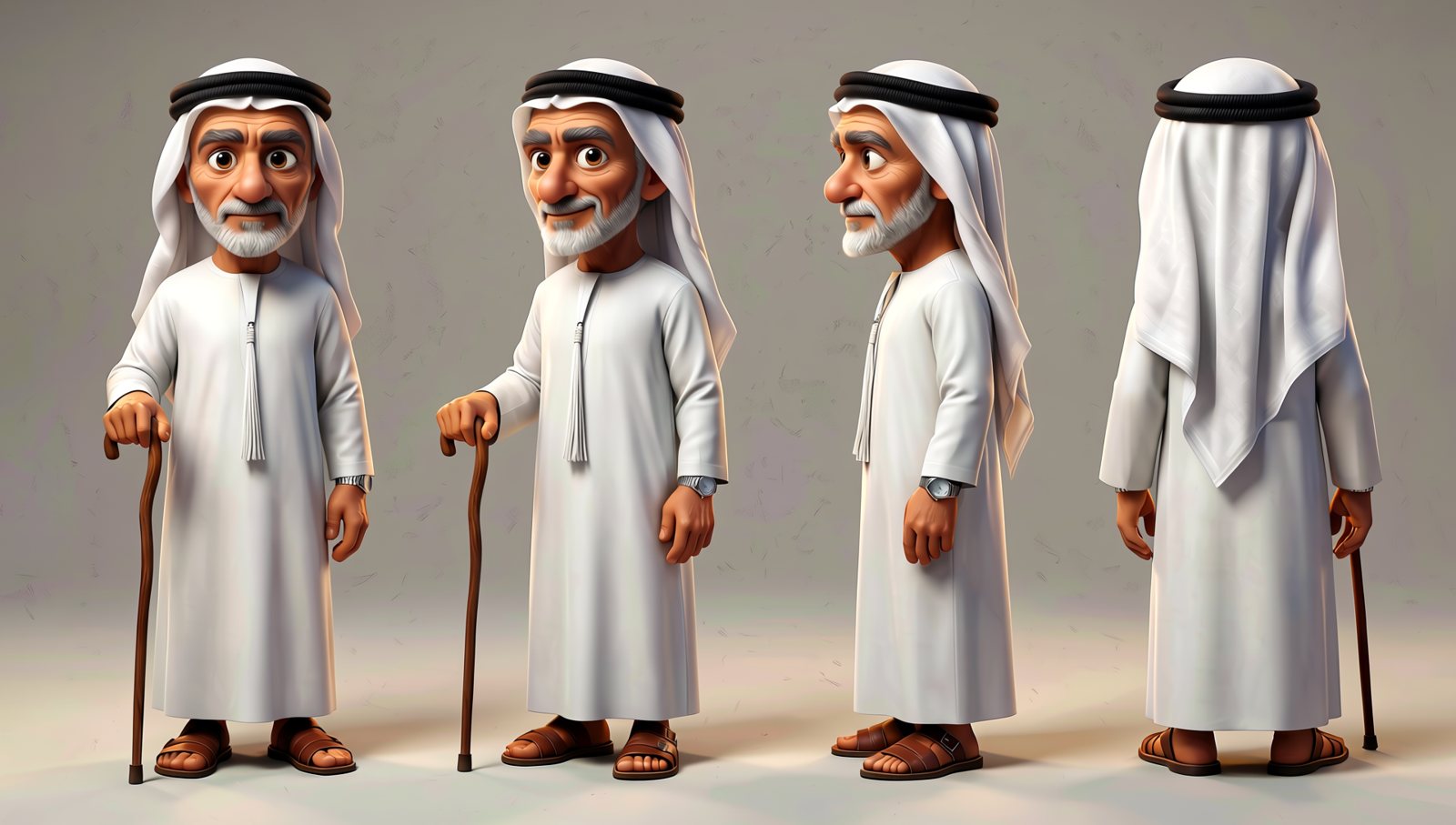 Yaddi, the grandfather, expressions sheet, Qwen-Image 2512 + Qwen-Image-Edit 2511, from its own turnaround, take 2